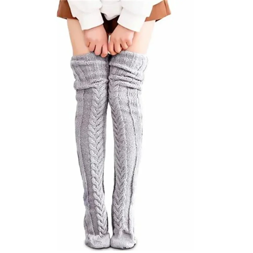 VETHIN Women's Cable Knit Thigh High Socks - Over Knee High Long Leg Stockings